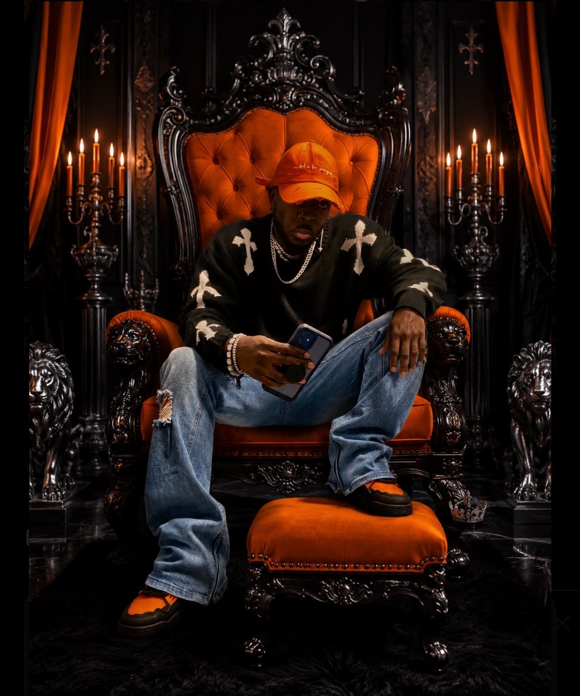 The founder of KingzKakez seated on a royal throne